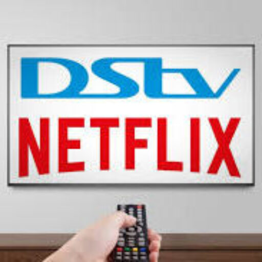 A close-up shot of a hand holding a modern black TV remote, pointing towards a television screen. The screen prominently displays the blue 'DStv' logo at the top and the red 'NETFLIX' logo boldly underneath. This image symbolizes the seamless integration of traditional satellite television with popular streaming platforms, a specialized service offered by Vitcom Holdings in Johannesburg. Our accredited technicians assist clients with DStv installations, decoder setups, and the configuration of various streaming services like Netflix, Showmax, and more, ensuring a unified and convenient home entertainment experience.